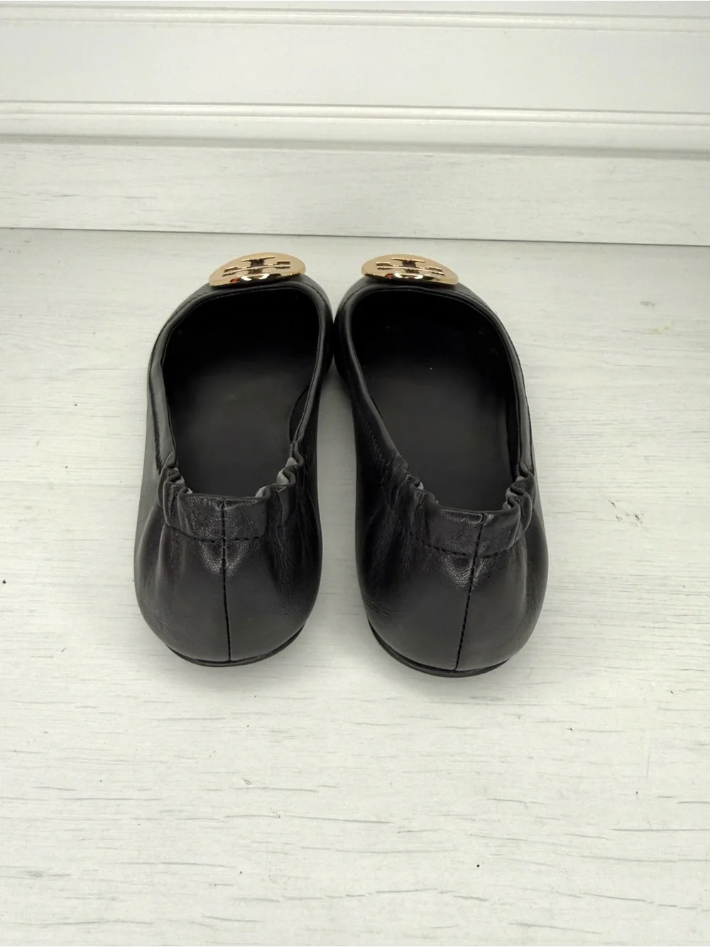 Tory Burch Black Minnie Ballet Flat with Gold Logo Size 5.5W